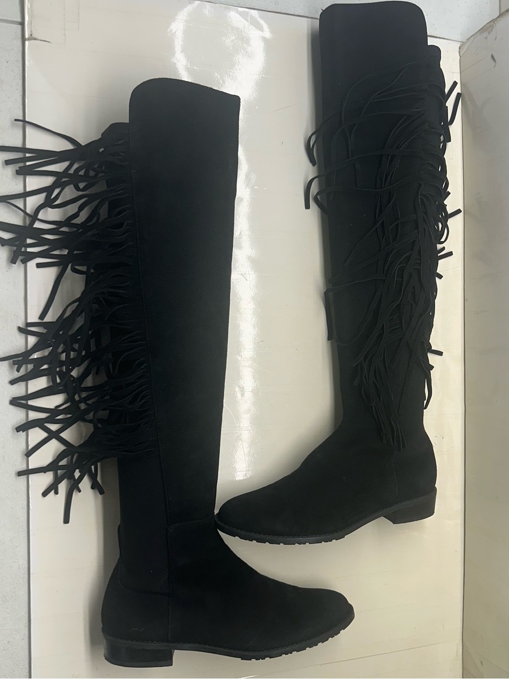 Stuart Weitzman Black Fringe 5050 Boots Size 6
